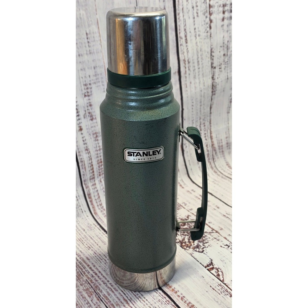 Vintage Stanley Vacuum Insulated Thermos 1.1qt Green EUC Hammertone Classic - Picture 3 of 7